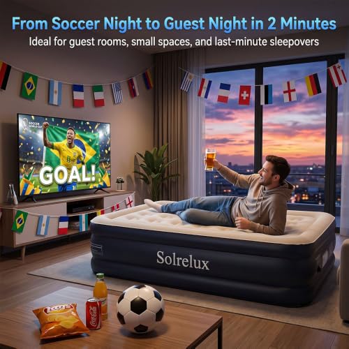 Solrelux 18-Inch Twin Air Mattress with Built-in Pump, Foldable, Waterproof, Supports 550 lbs