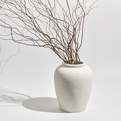 LB2 White Ceramic Large Vase 11.8" Tall Zen Style Terra Cotta Pitcher - Distressed Farmhouse Decor