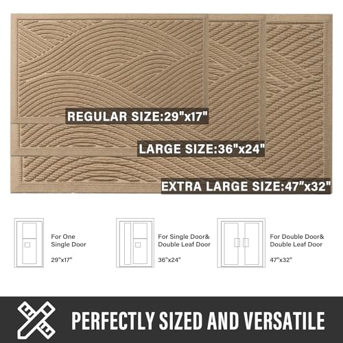Outdoor Welcome Door Mat 36x24 Inches - Absorbent Muddy Dirt Resistant Non-Slip Entry Rug Beige
