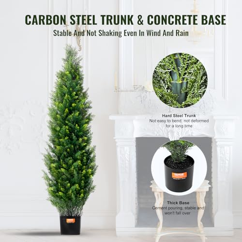 VEVOR 4ft Artificial Cedar Topiary Trees Set - 48 Inch Faux Evergreen Trees for Indoor & Outdoor Decor, 2 Pack