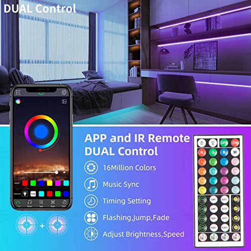 KSIPZE 200ft RGB Music Sync LED Strip Lights with App & Remote, Color Changing, Bluetooth, Flexible Home Decor