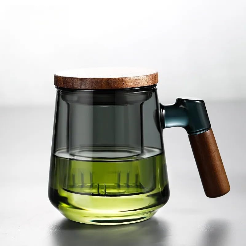 Glass Tea Cup with Infuser and Lid - 17oz Borosilicate Hand-Blown Mug for Loose Leaf Tea