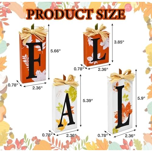 Gift Boutique Thanksgiving Fall Table Block Set of 4 Autumn Wooden Signs Blocks for Tiered Tray Tabletop Centerpieces Mantle & Home Office Decorations