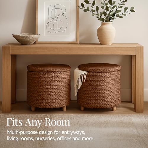 Water Hyacinth Storage Ottoman with Lid - 17" Chestnut Footstool & Side Table