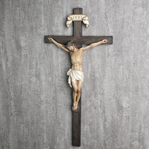 BC Catholic Crucifix Wall Cross 24.4" with Jesus Christ - Full Color Religious Decor