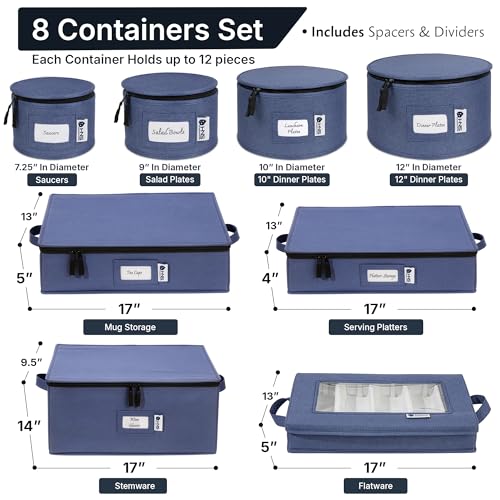 8-Piece Denim Blue Storage Hard Shell Containers Set for Moving & Organization - HOLDN’ STORAGE
