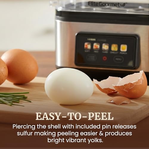 Elite Gourmet 6 Egg Digital Egg Cooker - Stainless Steel, 6-Egg Capacity, One-Touch Display