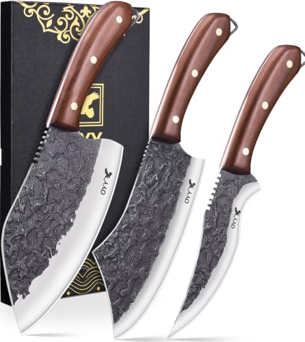 3-Piece Hand Forged Meat and Chef Knife Set with Boning Knife - High Carbon Steel