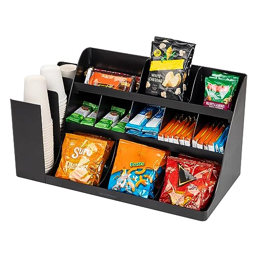 Large Countertop Coffee Station Organizer with 14 Compartments - Black
