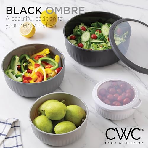 Prep Bowls with Lids - Black/White 12-Piece Nesting Plastic Mixing Set