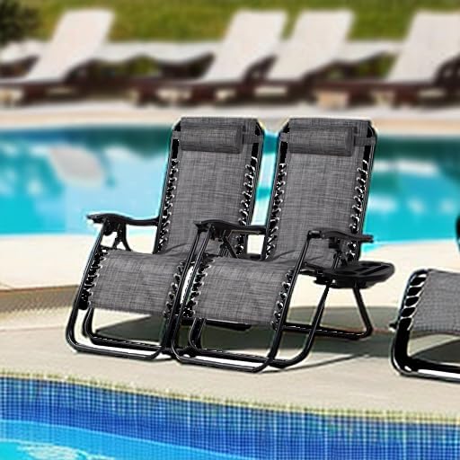 Nazhura Adjustable Zero Gravity Lounge Chairs - Set of 2 Relaxing Patio Recliners with Pillow & Cup Holder | Grey