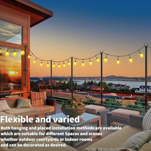 AHRLHR 6 Pack 5FT Outdoor String Light Poles with Fixing Clips, Adjustable Metal Garden & Deck Lighting Supports