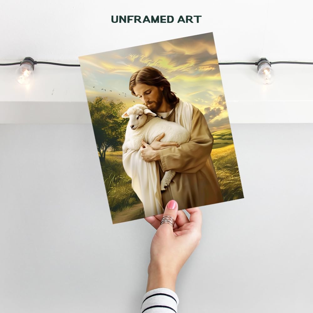 Skiennix Religious Wall Decor - Lamb of God Jesus Artwork for Farmhouse Home | Catholic Wall Art