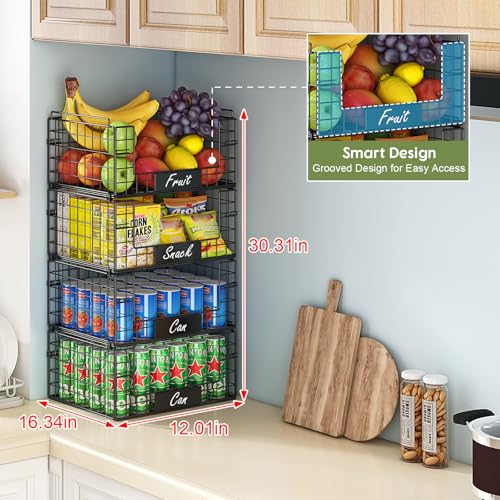 JKsmart 4 Pack XXL Stackable Wire Baskets for Pantry Storage 16.34x12.01x31.48 inches