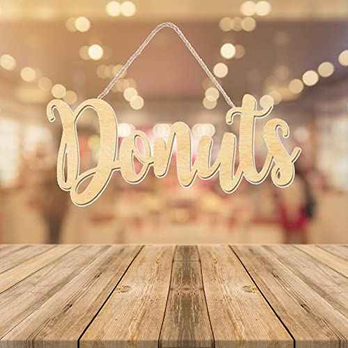 2pcs Donuts Wood Signs Cutouts Wooden Donuts Letter Hanging Signs DIY Block Words Decorative Signs for Wreath Door Wall Birthday Wedding Party Decoration