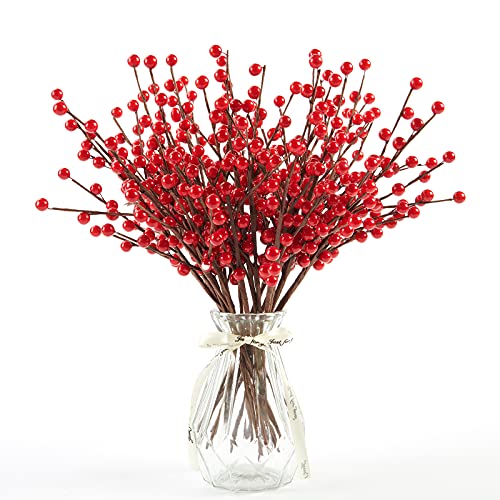 Joyhalo 24 Pack 12.6in Red Berry Stems for Christmas Tree & Holiday Decor