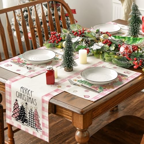 Artoid Mode 12x18 Pink Gingerbread Placemats (Set of 4) Christmas Holiday Table Mats