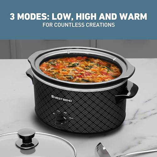 West Bend 4-Quart Manual Slow Cooker Black - Ceramic Crockpot & Glass Lid