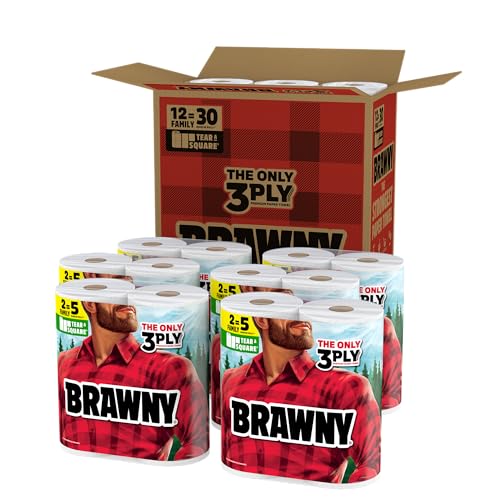 Brawny Tear-A-Square 3-Ply Paper Towels Family Pack, 12 XL Rolls (100 Sheets Each)