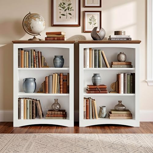 43-Inch Farmhouse Wooden Bookshelf - 3-Tier White Bookcase for Living Room & Office