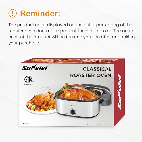 28 Quart Electric Roaster Oven with Self-Basting Lid - Large Capacity Turkey Roaster, Fast Heating, Warming Setting, Grey Variation