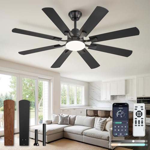 ZMISHIBO 52 Inch Black Ceiling Fan with Light and Remote Control