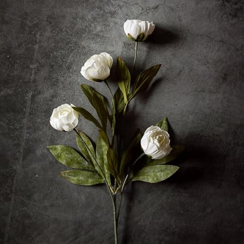 Cream Faux Silk Peony Artificial Flowers Stems - 12 Pack, 27 Inch for Vase & DIY Decor