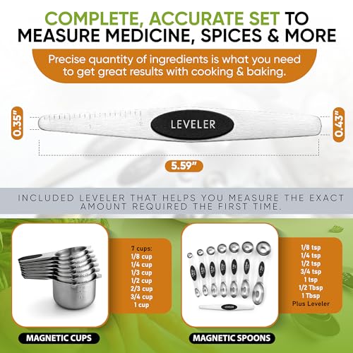 Magnetic Measuring Cups & Spoons Set of 15 - Black, Levelers Included