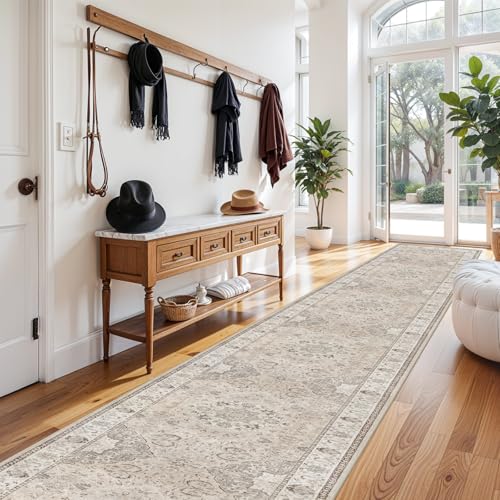 HY HAO YUN LAI 3' x 20' Beige Washable Runner Rug Non Slip Entryway Carpet for Kitchen & Hallway