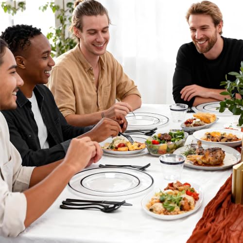 600PCS Clear Black Disposable Dinnerware Set for Parties - Heavy Duty, BPA-Free