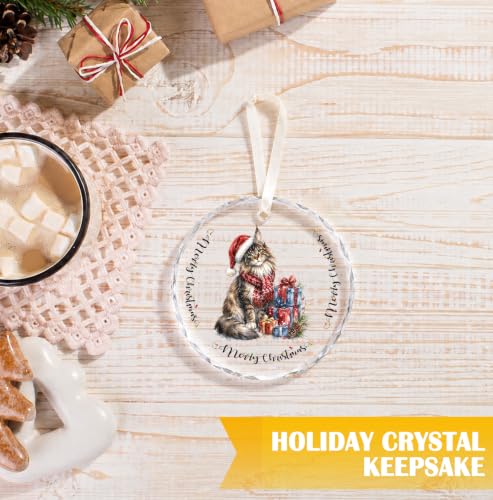 Maine Coon Christmas Ornament - Glass Round 8cm with Ribbon, QZSBDXH