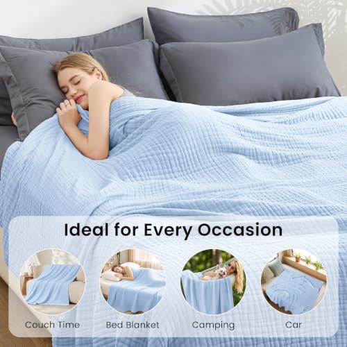 Love's Cabin King Size Cotton Muslin Blanket Sky Blue 108x90 for Bed
