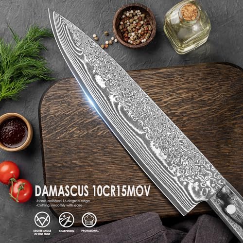 Kuwata 8 Inch Damascus Chef Knife - Japanese VG10 Steel with G10 Handle & Gift Box