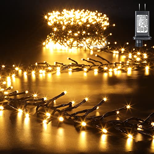 Quntis Warm White 760 LED Firecrackers Christmas Tree Lights, 25ft Black Wire, 8 Modes, IP44 Waterproof