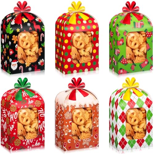 Classic Christmas Cookie Boxes with Window - 24 Pack Holiday Treat Packaging