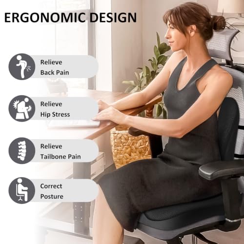 Black Lumbar Support Pillow & Seat Cushion Set for Office Chair