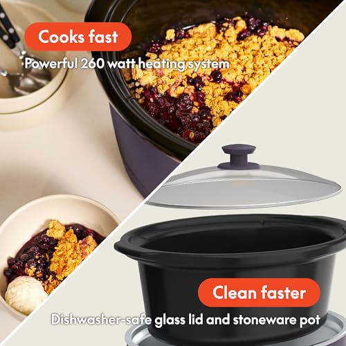 BELLA 6 Qt Manual Slow Cooker Plum - Non-Toxic Ceramic Coating, Cord Storage