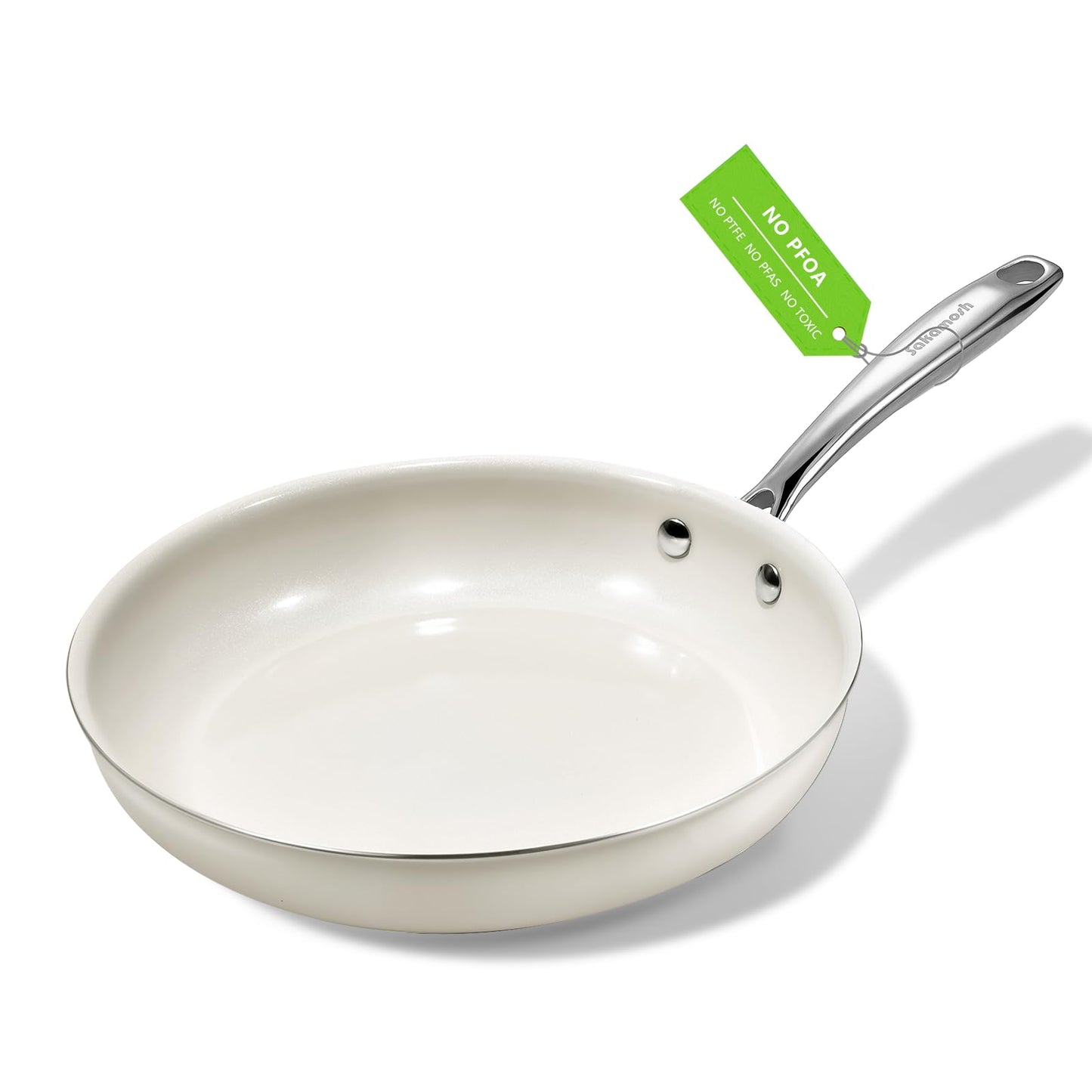 SAKAMOSH 9.5" Ceramic Frying Pan Nonstick, Skillet, Cooking Pan Non Toxic with Stay Cool Handle for Induction, Chef's Pan, PTFE & PFAS & PFOA Free, Dishwasher/Oven Safe, White