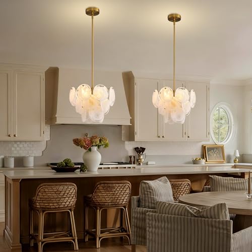 Giawosth Modern Gold Glass Chandelier 13.8 Inch 4-Light Crystal Ceiling Pendant