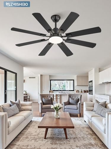 ZMISHIBO 52 Inch Black Ceiling Fan with Light and Remote Control