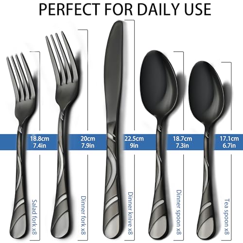 Black Silverware Set for 8 - 40-Piece Modern Flatware Stainless Steel