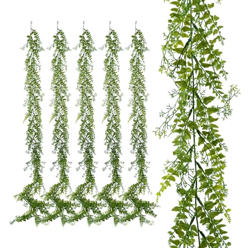 PENGYEE 6 Pack Artificial Greenery Garland 6Ft for Hanging Decor, Realistic Faux Leaves