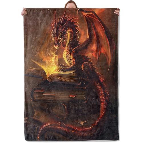 Mounidso Fantasy Red Dragon & Magic Book Throw Blanket 60x80 Inches for Home & Gifts