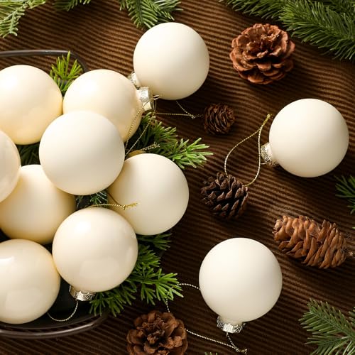 Hollowfly 16 Pcs 2.36 Inch Wool White Glass Ball Christmas Tree