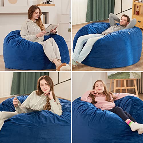 Blue 3Ft Velvet Bean Bag Chair for Adults with Memory Foam Filling - Plush Lazy Sofa