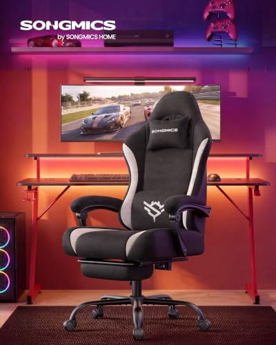 Gaming Chair with Pocket Spring Cushion - Ergonomic Desk Chair, Black + White