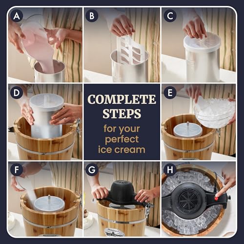 Elite Gourmet 6Qt Old Fashioned Wooden Bucket Ice Cream Maker - Hand Crank & Electric