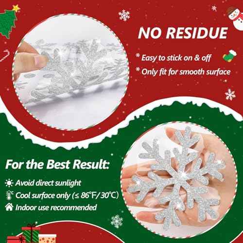 LUDILO 240Pcs Christmas Window Clings Glitter Snowflakes Window Decals Static Window Stickers for Christmas Decorations Windows D?cor Ornaments Xmas Party Supplies Thanksgiving Party D?cor