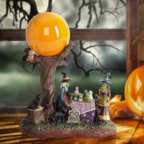 Halloween Village Accessories Decor Halloween Witch Statue for Holiday Decorations Witch and Black Cat Dead Tree Figurine for Shelf Bookshelf Table Home Party