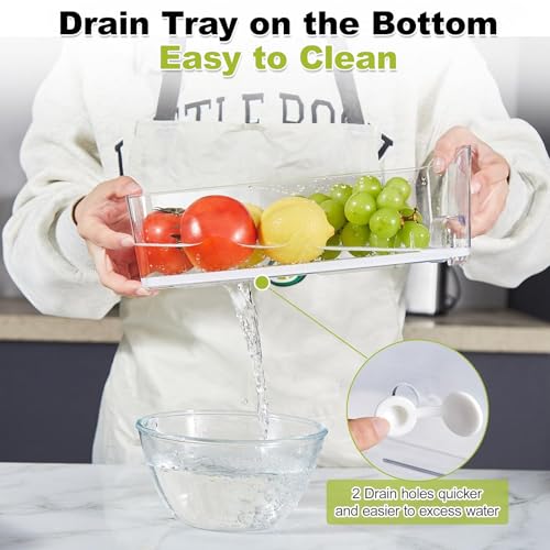4-Pack Refrigerator Drawer Organizer Bins - Clear Stackable Fridge Storage with Drain Layer for Fruits Vegetables Snacks